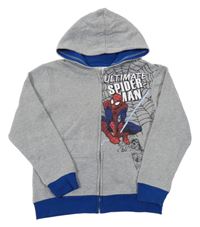 Šedo/melírovano-zafírová prepínaci mikina so Spider-manem a kapucňou MARVEL