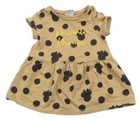 Béžové bodkované šaty s Minnie a nápismi Disney