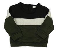 Černo-bilo-khaki vzorovaná mikina