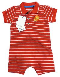 Červeno-bílý pruhovaný polo kraťasový overal s lvem M&Co.