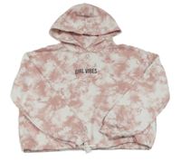 Starorůžovo-biela batikovaná crop mikina s nápisom a kapucňou zn. C&A