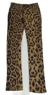 Hnědé semišové skinny kalhoty s leopardím vzorem Europe Kids