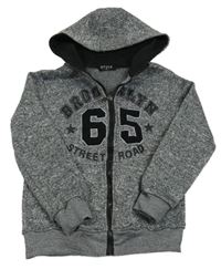 Tmavosivá melírovaná pletená prepínaci mikina s číslom a kapucňou