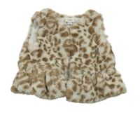 Béžovo-hnedá kožušinová podšitá vesta s leopardím vzorom River Island