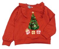 Nové - Červená mikina se stromkem z překlápěcích flitrů a dárky Sinsay