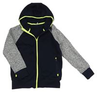 Tmavomodro-melírovaná pletená propínací mikina s kapucí Yigga