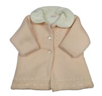 Růžový vlněný zateplený propínací dlouhý svetr