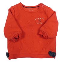 Červená mikina se srdíčky a nápisem C&A