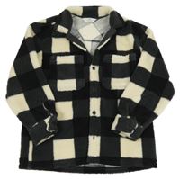 Černo-béžová kostkovaná huňatá košilová bunda H&M