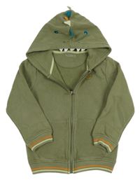 Khaki prepínaci mikina s nášivkou a kapucí - dinosaurus Nutmeg