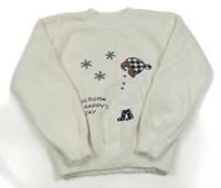 Smetanový chlupatý svetr s dívkou