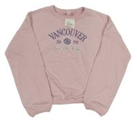 Nové - Ružová crop mikina s nápisom a kvetinou Yigga