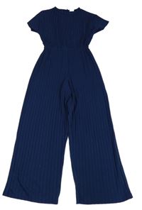 Tmavomodrý rebrovaný úpletový culottes overal Zara