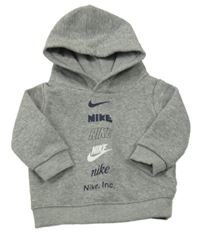 Šedá melírovaná mikina s logem a kapucí Nike