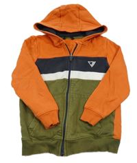 Tehlovo-kaki-čierna prepínaci mikina s výšivkou a kapucňou George