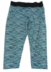 Tyrkysovo-čierno-biele melírované športové capri legíny Ergeenomixx