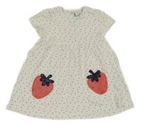 Biele bodkovaná é bavlnené šaty s jahodami Topomini