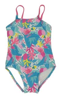 Bielo-azurové jednodielne plavky s mořskými živočichy Pusblu