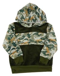 Khaki-army chlpatá mikina s kostrami dinosaurů a kapucňou