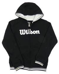 Černá propínací mikina s logem a kapucí Wilson