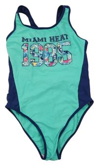 Tyrkysovo-tmavomodré jednodielne plavky s číslom