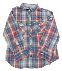 Modro-červeno-bílá kostkovaná košile s nápisem H&M