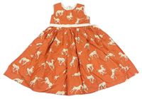 Oranžovo-béžové plátenné šaty s koníky a opaskom