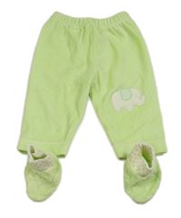 2 set - zelené sametové tepláky se slonem + sametové capáčky 
