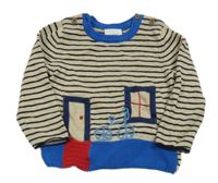 Béžovo-čierno-modrý pruhovaný sveter s bicyklom zn. Next