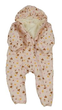 Světlerůžová šusťáková zimní kombinéza s koloušky a kapucí Ergee