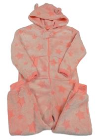 Neonově oranžová chlupatá kombinéza s hvězdami a kapucí Kiki&Koko