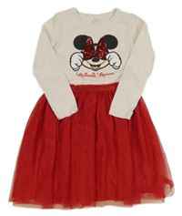 Smetnaovo-červené šaty s Minnie a tylovou sukní Disney