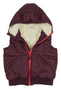 Fialová šušťáková zateplená vesta s kapucňou