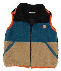 Čierno-modro-hnedá huňatá podšitá vesta shein