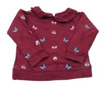 Vínová mikina s motýlikmi a golierikom Jojo Maman Bébé