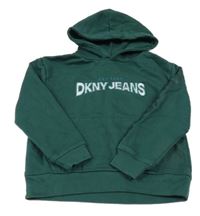 Tmavozelená mikina s nápisem a kapucí DKNY