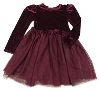 Vínové zamatové šaty s tylovou sukní Sinsay