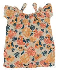 Marhuľový top s listami a tukanmi