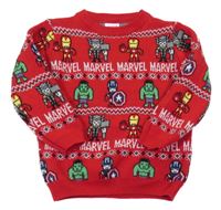Červený vzorovaný svetr s Marvel Next