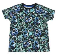 Čierno-tyrkysovo-modré vzorované tričko s ovladači Matalan