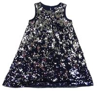Tmavomodro-strieborné flitrované šaty H&M