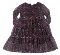 Čierne kvetované sieťované šaty Next