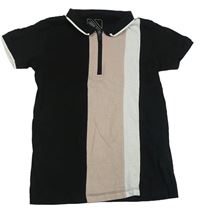 Čierno-starorůžovo-biele polo tričko Urban