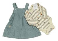 2set - Biele pruhované body so zvířátky + šedomodré menšestrové na traké šaty Next