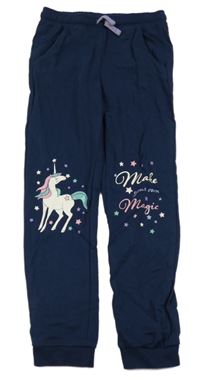 Tmavomodré tepláky s jednorožcom a nápisom Little kids