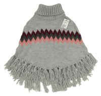 Sivo-ružovo-vínové vzorované svetrové pončo a strapcemi H&M