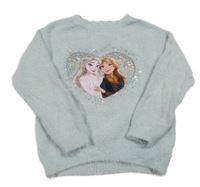 Světlemodrý chlupatý svetr s Annou a Elsou C&A