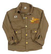 Hnedá plátenná košeľová bunda s tigrom