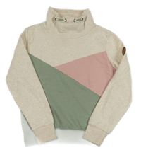 Béžovo-zeleno-ružová mikina s golierom Yigga