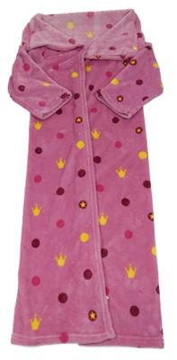 Ružová plyšová bodkovaná á TV deka s korunkami